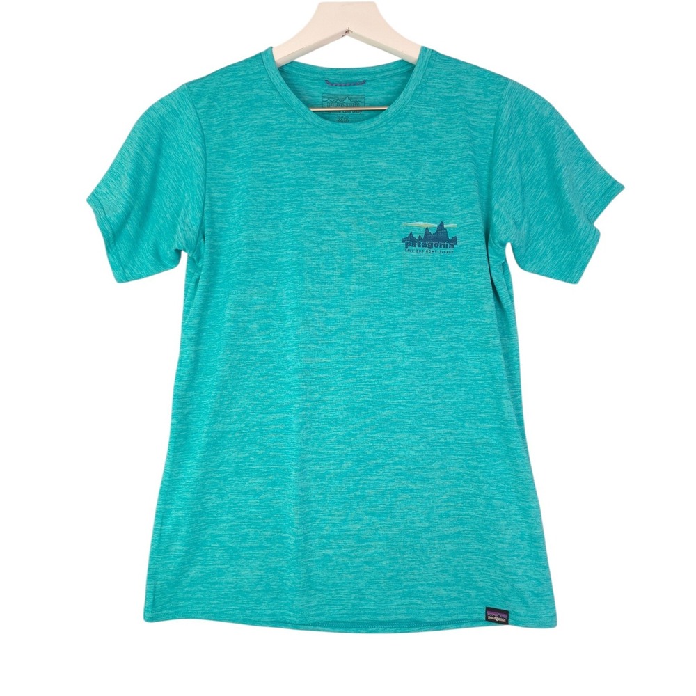Patagonia Capilene Cool Daily Tee Women XS Teal Heather Graphic